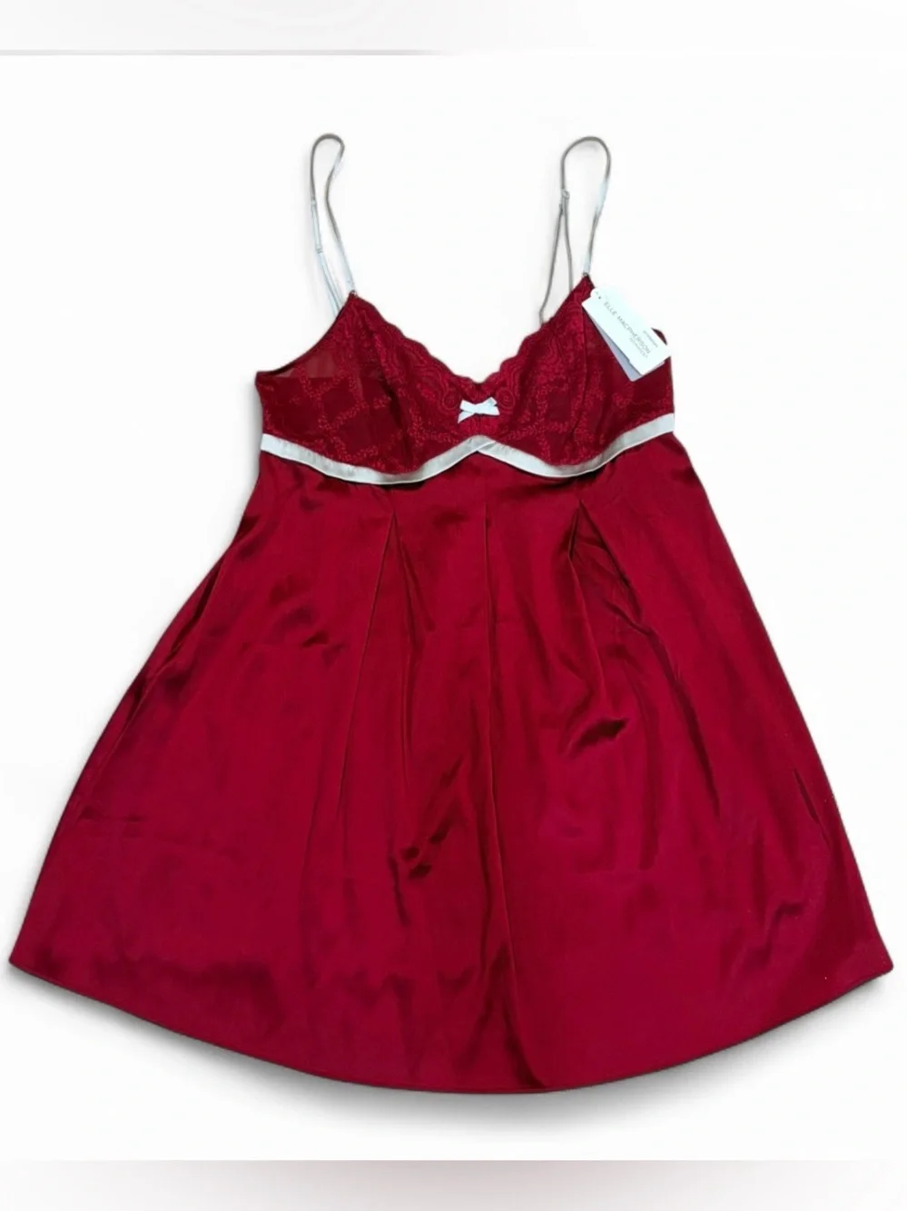ELLE MACPHERSON Intimates Stretch Silk Burgundy Lace Babydoll Chemise NWT L
